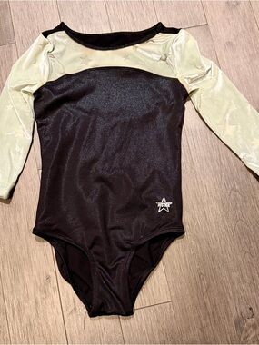 Justice Black Bodysuit with Pale Green Star Sleeves